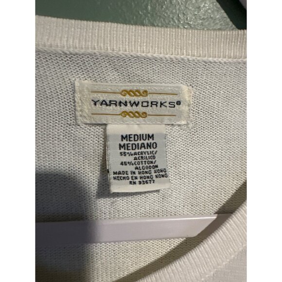 Yarnworks Women’s Ivory Cardigan Size M Elegant Preppy Old Money Academia - Picture 3 of 6